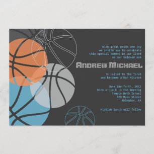 COOL BASKETBALL Bar Bat Mitzvah Invitation Invite