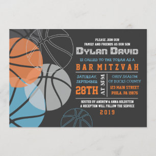 COOL BASKETBALL Bar Bat Mitzvah Invitation Invite
