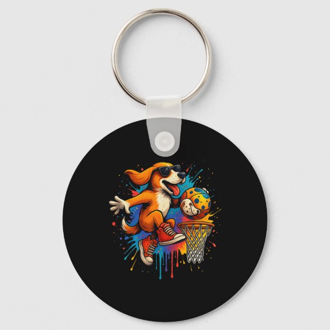 Cool Basketball Dog Dunking Fun Kids Pet Lover  Keychain (Front)