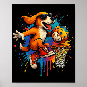 Cool Basketball Dog Dunking Fun Kids Pet Lover  Poster