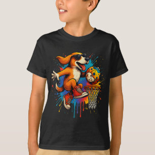 Cool Basketball Dog Dunking Fun Kids Pet Lover  T-Shirt