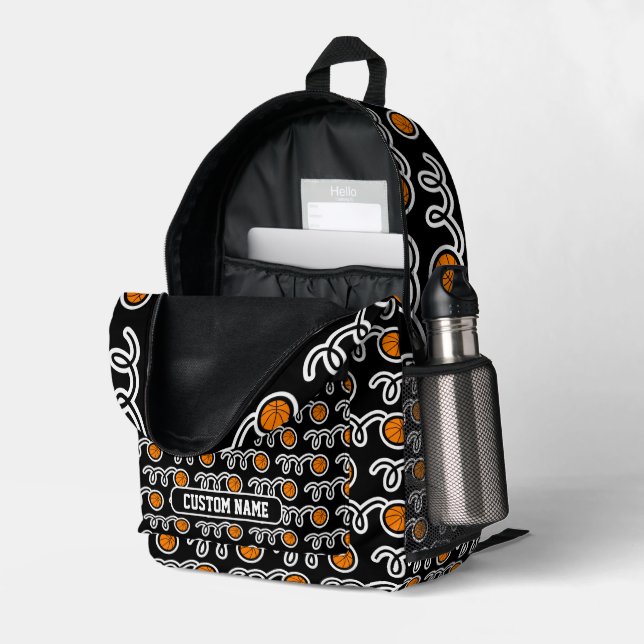 Cool basketball pattern custom kid's backpack (Back Corner Right (Open))