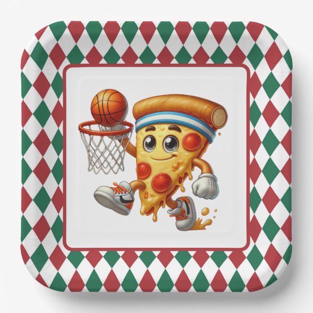 Cool Basketball pizza party  Paper Plate (Front)