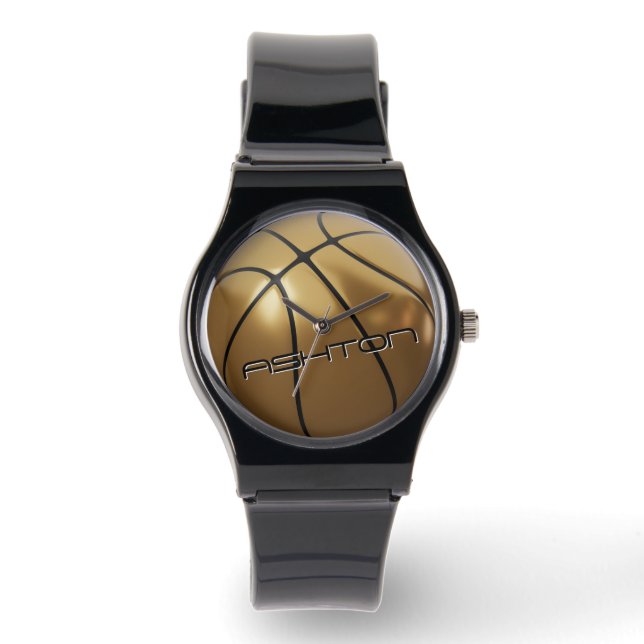 Cool Basketball Watch Gold & Black Name (Front)