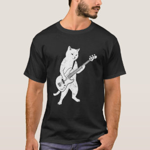 Cool Bass Guitar Cat Rock Bands Musician Retro Art T-Shirt