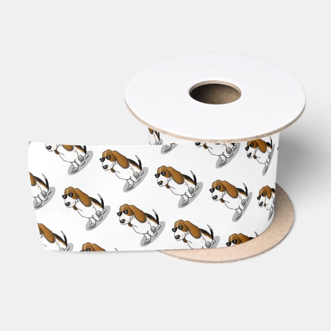 Cool Basset Hound dog and sunglasses (tri-color 1) Satin Ribbon (Spool)