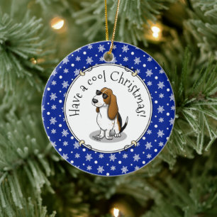 Cool Basset Hound dog and sunglasses (tri-colour 1 Ceramic Ornament