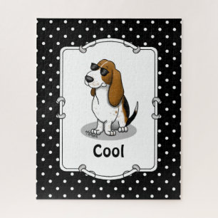 Cool Basset Hound dog and sunglasses (tri-colour 1 Jigsaw Puzzle