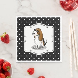 Cool Basset Hound dog and sunglasses (tri-colour 1 Napkin