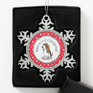 Cool Basset Hound dog and sunglasses (tri-colour 1 Snowflake Pewter Christmas Ornament