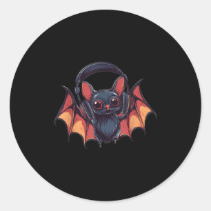 Cool Bat With Headphones Flies With Cool Jams For Classic Round Sticker