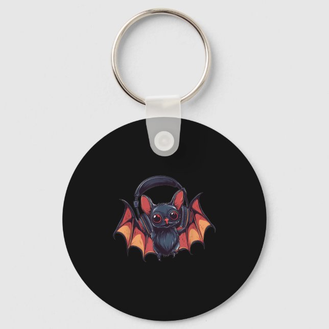 Cool Bat With Headphones Flies With Cool Jams For  Keychain (Front)