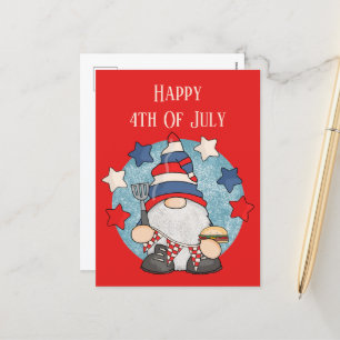 cool bbq gnome Happy fourth July add text Holiday Postcard