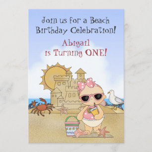Cool Beach Baby 1st Birthday Invitation for Girls