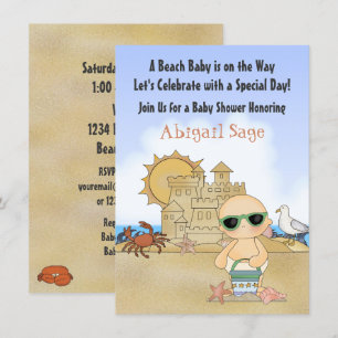 Cool Beach Baby and Sandcastle Neutral Baby Shower Invitation