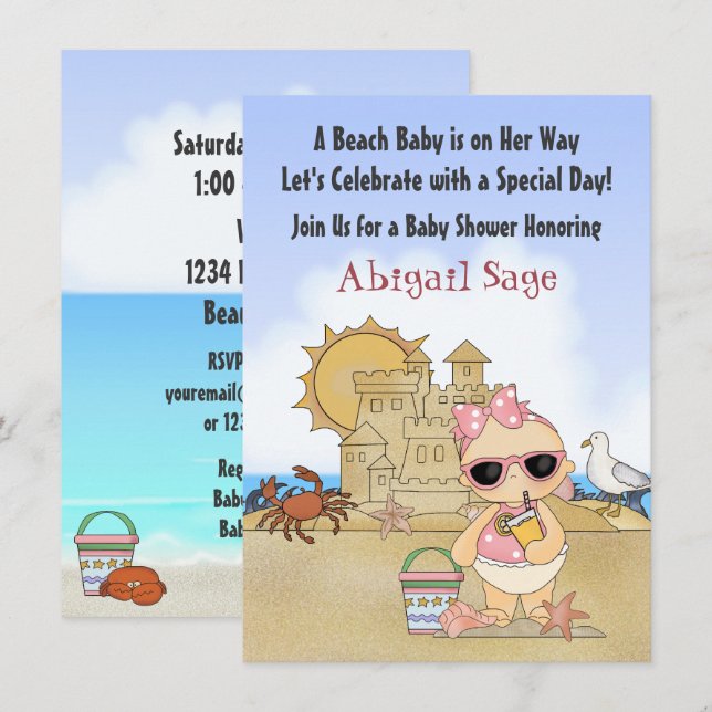 Cool Beach Baby Girls Baby Shower Invitation (Front/Back)