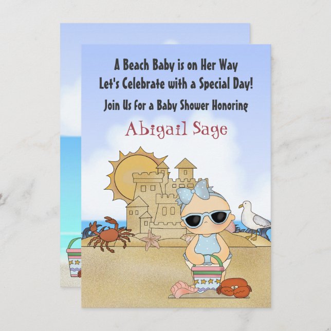 Cool Beach Baby shower Invitation pour les filles (Devant / Derrière)