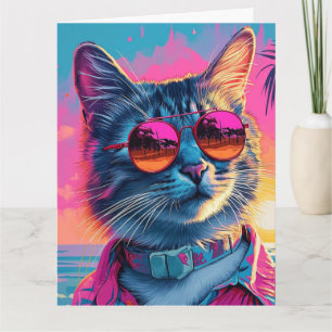 COOL BEACH CAT BIRTHDAY GREETING CARD