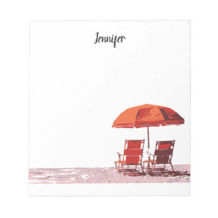 Cool beach chairs parasol summer personalized notepad