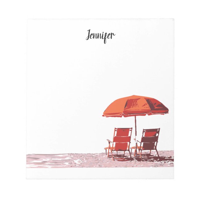Cool beach chairs parasol summer personalized notepad (Front)