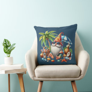 Cool beach gnome  throw pillow