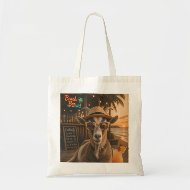 Cool Beach Goat with Cocktail Tote Bag (Front)