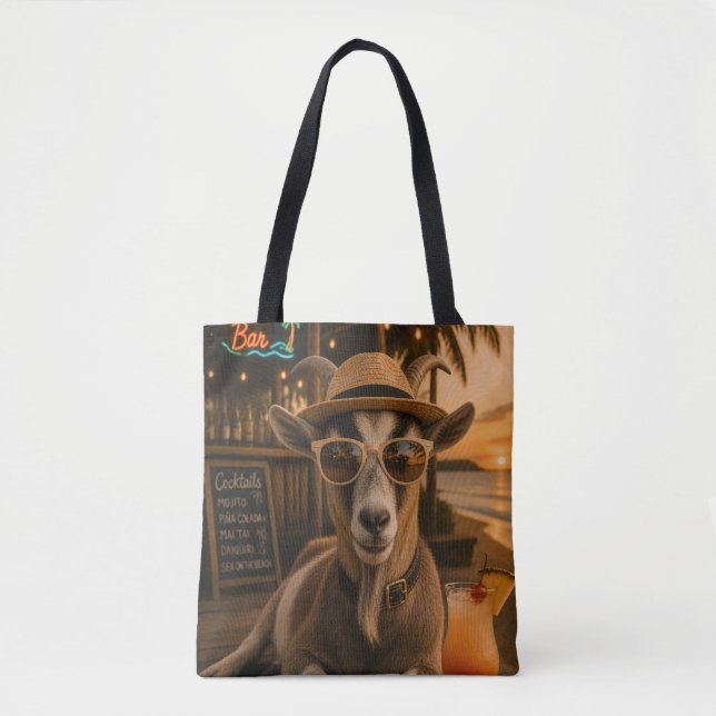 Cool Beach Goat with Cocktail Tote Bag (Front)
