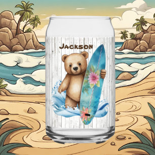 Cool beach house bear add name can glass