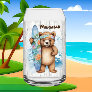 Cool beach house bear add name can glass