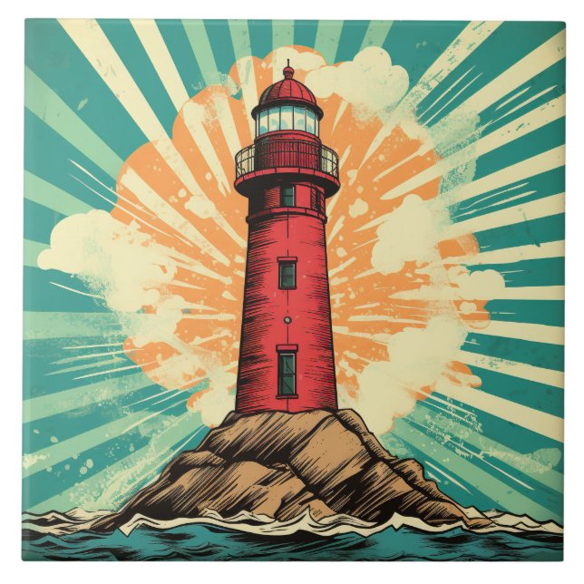 Cool beach lighthouse lovers tile (Front)