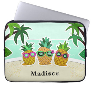 Cool Beach Pineapples custom name laptop sleeves