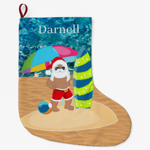 cool beach Santa add name Large Christmas Stocking