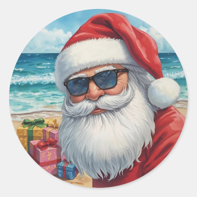 Cool Beach Santa Sticker – Tropical Holiday Vibes (Front)