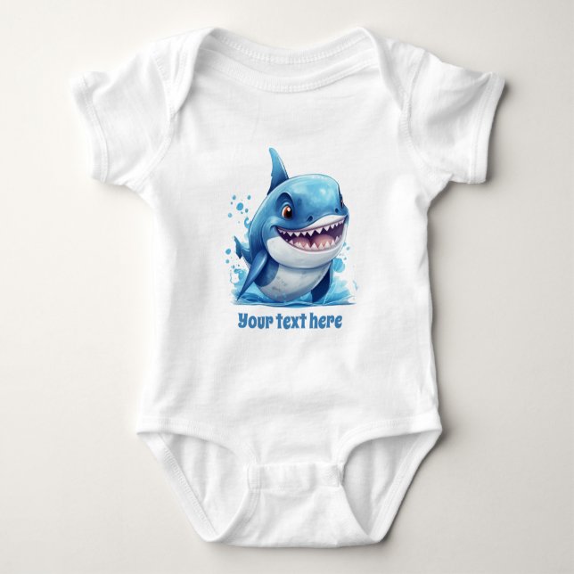 Cool beach shark add text baby bodysuit (Front)