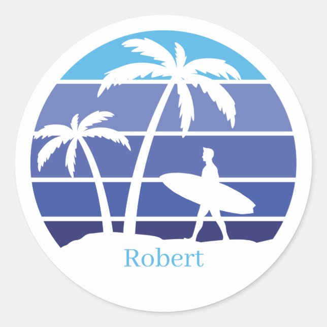 Cool beach surfing lovers  classic round sticker (Front)