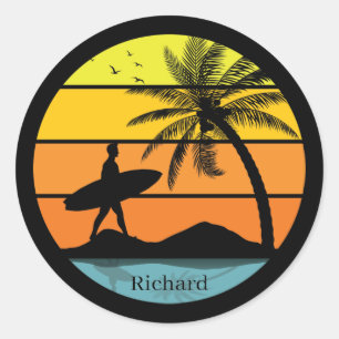 Cool beach surfing lovers classic round sticker