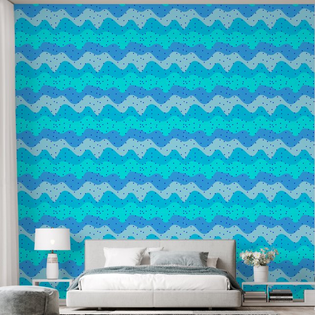 Cool Beachy Colours (Ocean Waves) Coastal Blue Wallpaper (Bedroom)