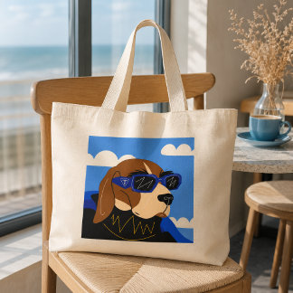 Cool Beagle Dog Wearing Luxury Sunglasses Large Tote Bag