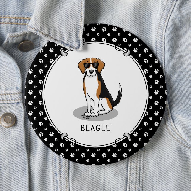 Cool Beagle with Sunglasses (tri colour 3) Funny 6 Inch Round Button (In Situ)