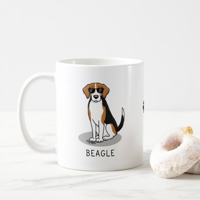 Cool Beagle with Sunglasses (tri colour 3) Funny Coffee Mug (With Donut)