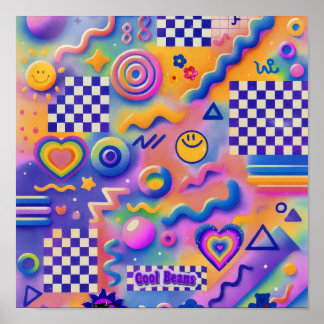 Cool Beans Pastel | Cute Chequerboard Kidcore Art Poster