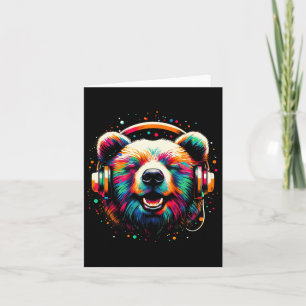 Cool Bear Headphone Music Art Christmas Birthday Card