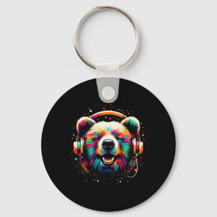 Cool Bear Headphone Music Art Christmas Birthday Keychain