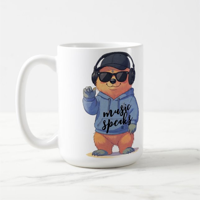 cool bear illustration, coffee mug (Left)