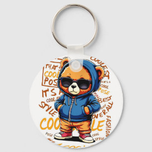 Cool Bear in Hoodie and Sunglasses Keychain