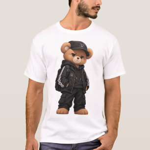 Cool Bear in Streetwear Hoodie & Cap Illustration T-Shirt