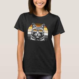 Cool Bear Pride Cat with Sunglasses Retro Sunset T-Shirt
