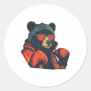 Cool Bear With Sungles And Boxing Gloves For Boys Classic Round Sticker
