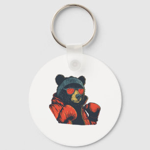 Cool Bear With Sungles And Boxing Gloves For Boys Keychain