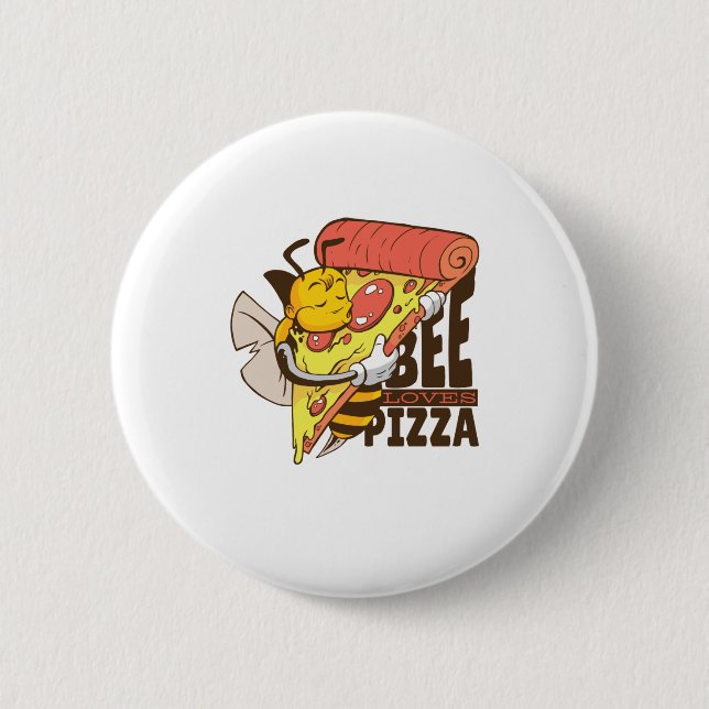 Cool Bee Loves Pizza Puns 2 Inch Round Button (Front)